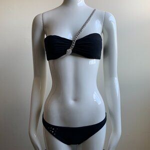 Sauvage black swarovski crystal one shoulder Snake bandeau bikini set